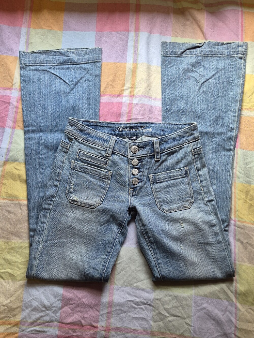 American Eagle Outfitters Light Blue Flare Jeans with Button Fly